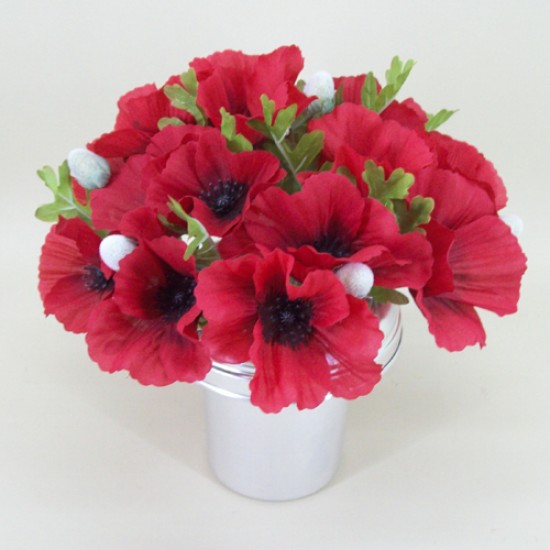 Silk Poppy Filled Grave Pot Memorial Flowers